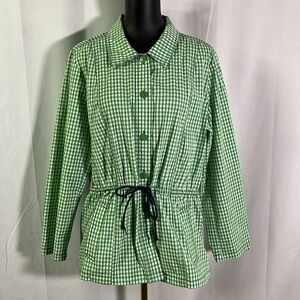 Denim & Company Green & White Gingham Plaid Lightweight Button Front Jacket